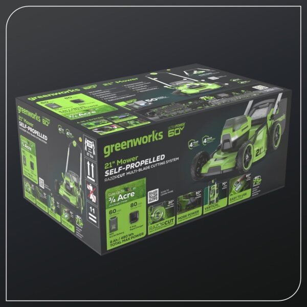 Greenworks 60V 21″ Self Propelled Lawn Mower with (1) 8.0 Ah Battery & Rapid Charger 2546402