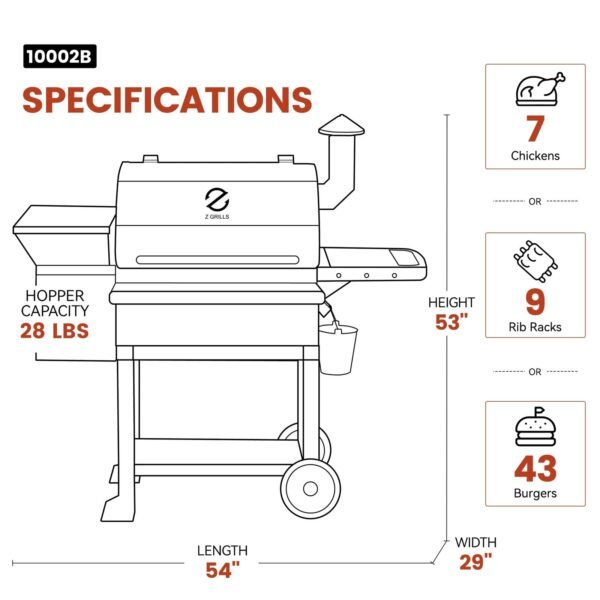 Z GRILLS Powerhouse 1056 sq.in Black Pellet Grill & Smoker 10002B with PID Controller, Foldable Front Shelf and Rain Cover