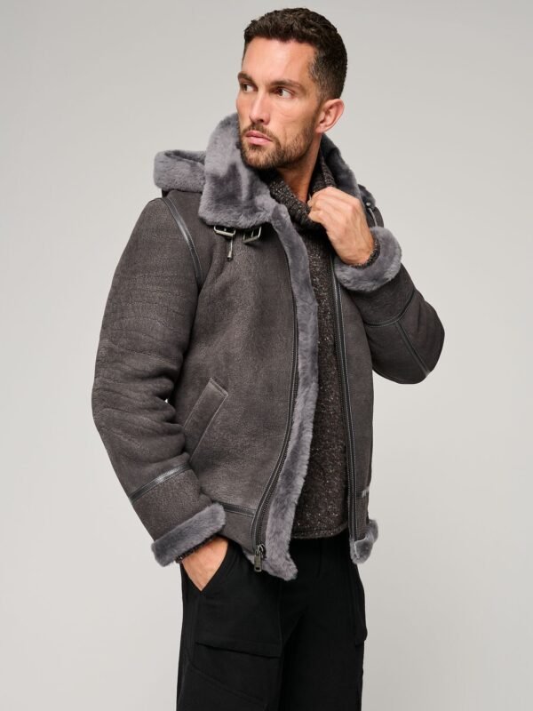 Classic Pebble Grey Edition Sheepskin B-3 Bomber Jacket