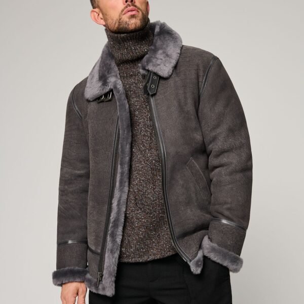 Classic Pebble Grey Edition Sheepskin B-3 Bomber Jacket