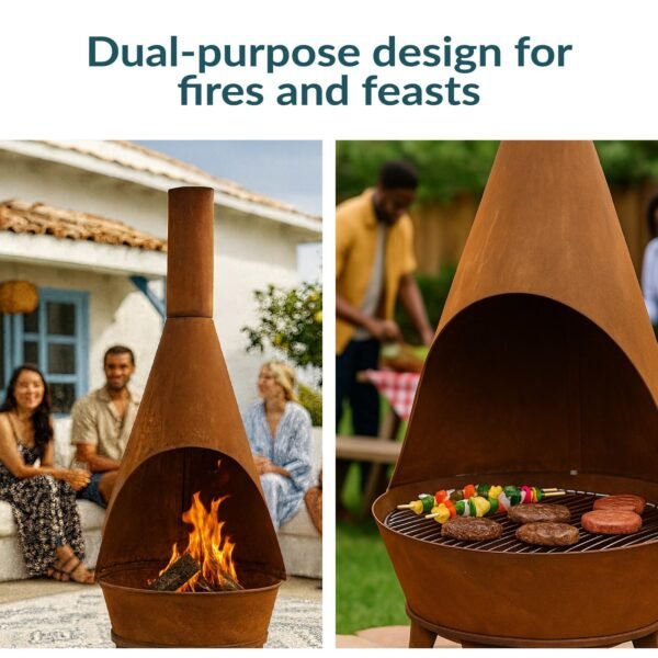 Sunnydaze 75" Mexican-Style Rust Patina Finish Steel Wood-Burning Chiminea with Grill Grate