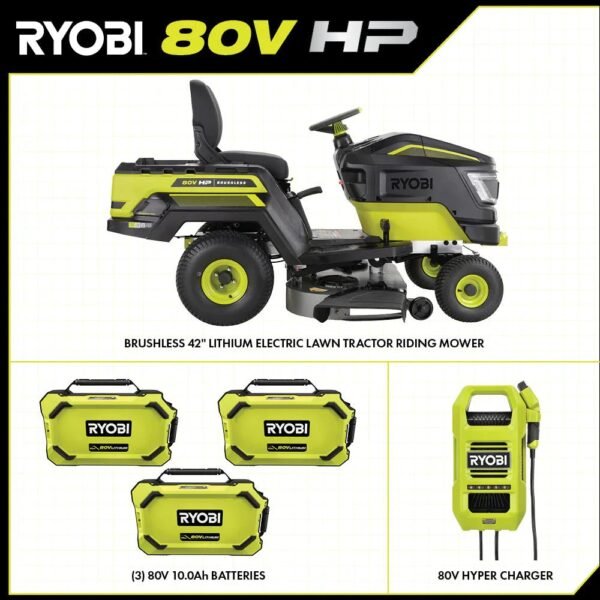 Brushless 80V Hp 46-Inch Cordless Lawn Tractor Battery Powered