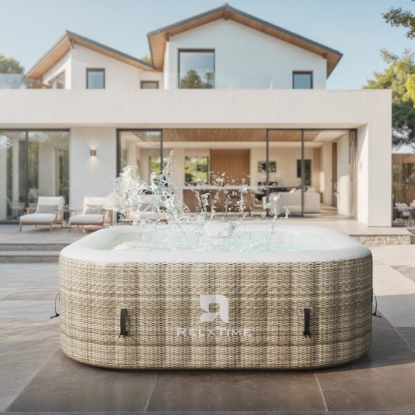 RELXTIME Inflatable Outdoor Hot Tub for 6 Person Square Spa with 120 Bubble Jets, Filter Cartridges