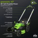 Greenworks 60V 25" Cordless Brushless Self-Propelled Mower + Two (2) 4.0Ah Batteries & Dual Port Charger