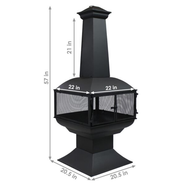 Sunnydaze 57" 360-Degree View Steel Wood-Burning Chiminea with Grate, Poker, and Cover