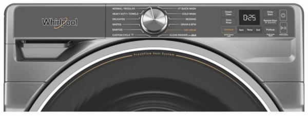 Whirlpool WFW6720RR, 27-Inch, 5.0 cu. ft. Smart Front Load Washer,  FreshFlow Vent System, Silver