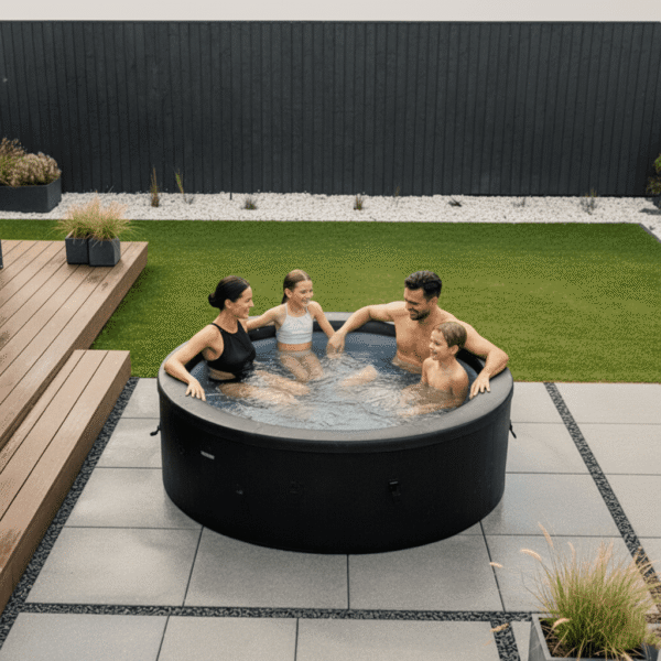 Wave Tahoe 4 Person Eco-Foam Round Hot Tub EnergySave Bundle with 70 Aquajet Massage System | Graphite Gray