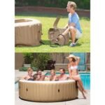 Intex: PureSpa: Sahara Tan Inflatable Hot Tub Set - 6 Person - 85" Round Outdoor Heated Bubble Spa, Jet Massage, Cover, Hard Water Treatment System