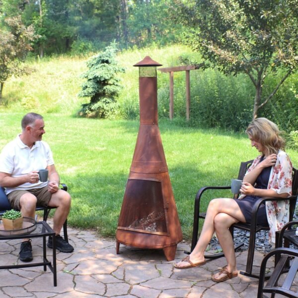 Sunnydaze 70" Rust Patina Finish Steel Wood-Burning Chiminea with Spark Screen