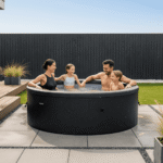 Wave Tahoe 4 Person Eco-Foam Round Hot Tub EnergySave Bundle with 70 Aquajet Massage System | Graphite Gray