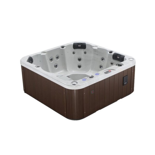 Canadian Spa Co 6 – Person 27 – Jet Acrylic Square Plug And Play Hot Tub with Ozonator and Built-In Speaker in White Cloud, Hazelnut