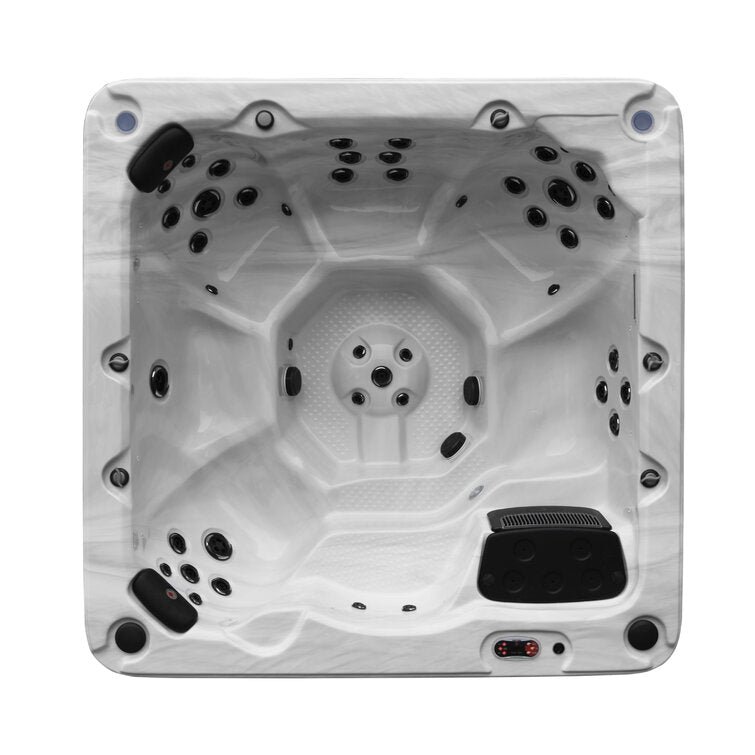 Canadian Spa Co 7 – Person 46 – Jet Acrylic Square Hot Tub with Ozonator and Built-In Speaker in Sterling Silver, Walnut