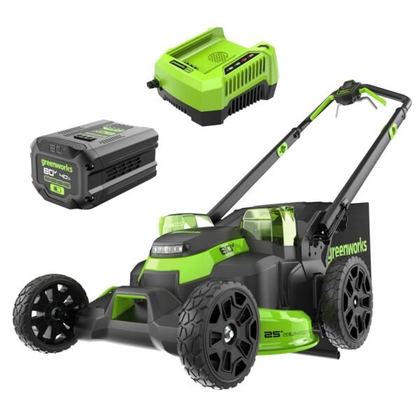 Greenworks 80V 25" Brushless Cordless Self-Propelled Lawn Mower,3 in 1 Dual Blade LawnMover, W/4.0Ah Battery and Rapid Charger Included