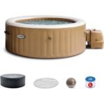 Intex: PureSpa: Sahara Tan Inflatable Hot Tub Set - 6 Person - 85" Round Outdoor Heated Bubble Spa, Jet Massage, Cover, Hard Water Treatment System