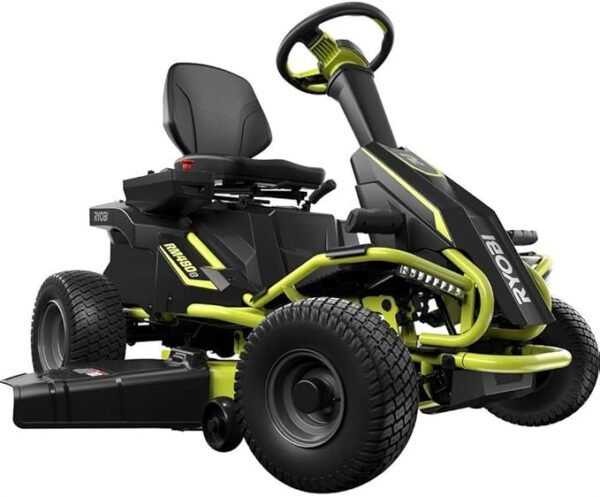 RYOBI 38 in. 100Ah Battery Rear Engine Electric Riding Lawn Mower and Bagging Kit