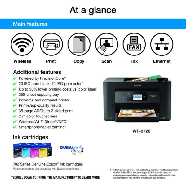 Epson WorkForce Pro WF-3720 Wireless All-in-One Color Inkjet Printer