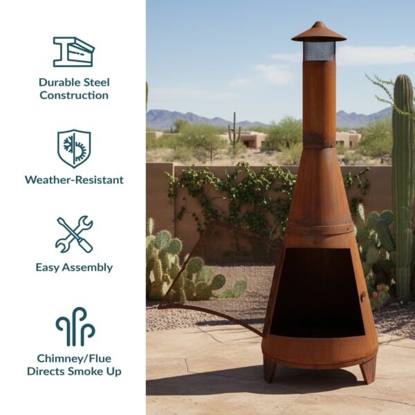 Sunnydaze 70" Rust Patina Finish Steel Wood-Burning Chiminea with Spark Screen