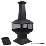 Sunnydaze 57" 360-Degree View Steel Wood-Burning Chiminea with Grate, Poker, and Cover