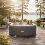 Wave Atlantic 6-Person Inflatable Hot Tub | Integrated Eco Heater | 130 Aquajet Massage System | Anti-Freeze Protection | Quick 15-Minute Setup | Gray Rattan