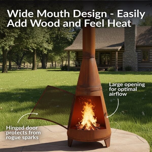 Sunnydaze 70" Rust Patina Finish Steel Wood-Burning Chiminea with Spark Screen
