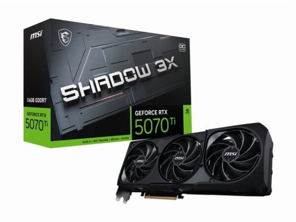 MSI GeForce RTX 5070 Ti 16G SHADOW 3X OC – Graphics card – GeForce RTX 5070 Ti – 16 GB GDDR7 – PCI Express 5.0 – 3 x DisplayPort, HDMI