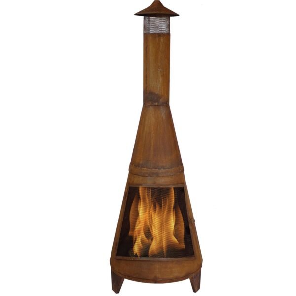 Sunnydaze 70" Rust Patina Finish Steel Wood-Burning Chiminea with Spark Screen