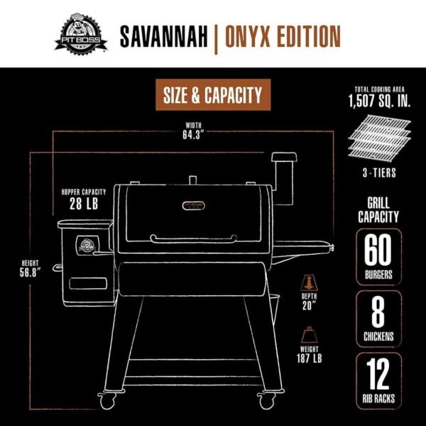 Pit Boss Pellet Smoker, Savannah 1500 Square Inch Wood Fired Pellet Grill, Onyx Series
