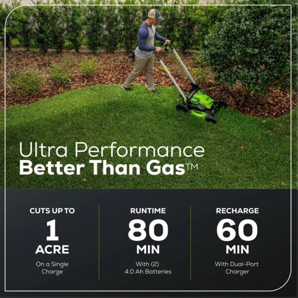 Greenworks 60V 25" Cordless Brushless Self-Propelled Mower + Two (2) 4.0Ah Batteries & Dual Port Charger