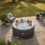 Wave Atlantic 6-Person Inflatable Hot Tub | Integrated Eco Heater | 130 Aquajet Massage System | Anti-Freeze Protection | Quick 15-Minute Setup | Gray Rattan