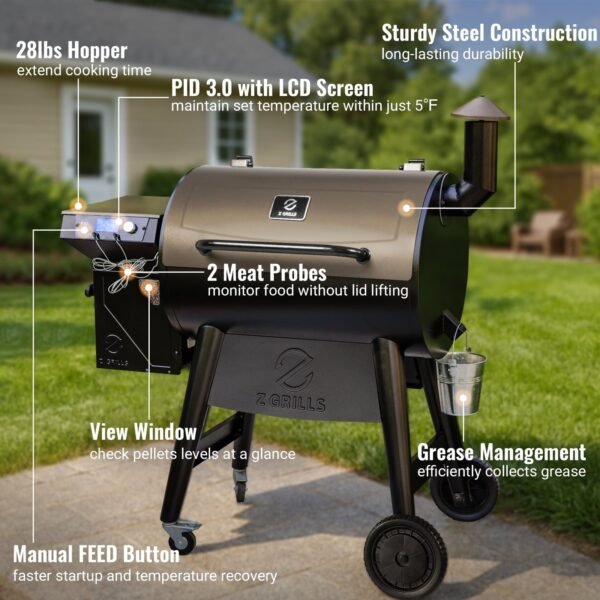 Z GRILLS Backyard Warrior 697 sq.in 8-in-1 Wood Pellet Grill Smoker with PID V3.0 Technology, LCD Screen, Meat Probes and Rain Cover