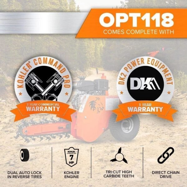 Detail K2 OPT118 18 in. 7 HP Trencher with kohler CH270 Command PRO Commercial Gas Engine