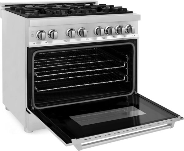 ZLINE 36 in. 4.6 cu. ft. Legacy Dual Fuel Range with 6 Burner Gas Cooktop and Electric Convection Oven in Stainless Steel (RA36)