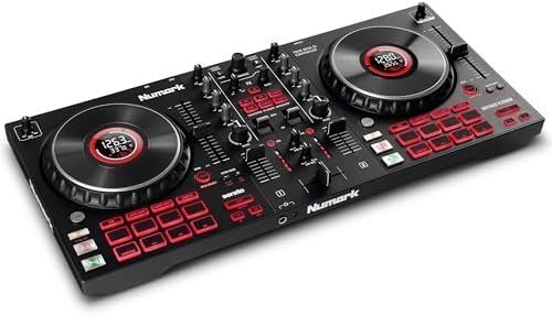 Numark Mixtrack Platinum FX Serato DJ Controller with Jog Wheel Displays, 4 Decks, Mixer, Effects Paddles and (Audio Interface)