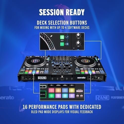 Rane PERFORMER 4-Channel Motorized DJ Controller, 7″ Platters with Displays, Precision Feel Faders, Stem Split, Advanced FX, Serato DJ Pro Included