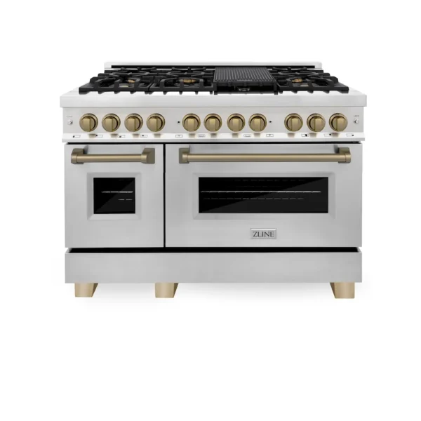 ZLINE Autograph Edition 48″ 6.0 cu. ft. Dual Fuel Range with Gas Stove and Electric Oven Stainless Steel Accents