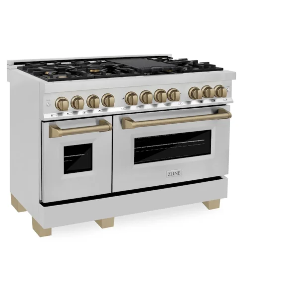 ZLINE Autograph Edition 48″ 6.0 cu. ft. Dual Fuel Range with Gas Stove and Electric Oven Stainless Steel Accents